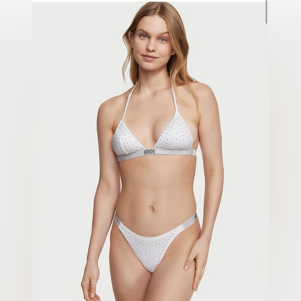 Victoria’s Secret Very Sexy White Rhinestone Bride Bling Halter Bikini Top NWT🤍